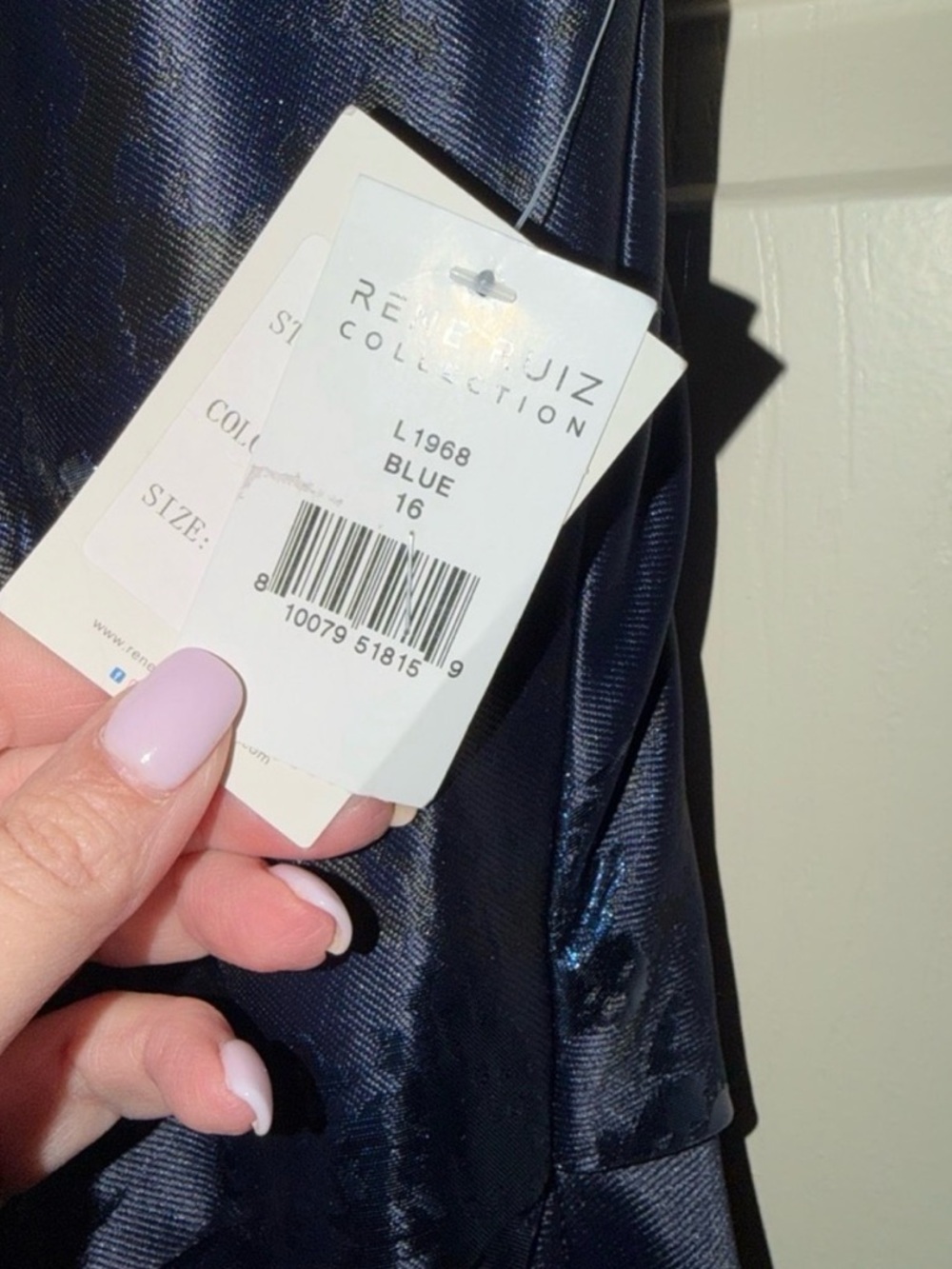 Rene Ruiz Off-the-Shoulder Navy Blue Evening Gown - Picture 5 of 5